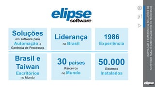 Soluções
em software para
Automação e
Gerência de Processos
Brasil e
Taiwan
Escritórios
no Mundo
30 países
Parceiros
no Mundo
1986
Experiência
Liderança
no Brasil
50.000
Sistemas
Instalados
 