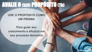 USE O PROPÓSITO COMO
UM PRISMA
Para guiar seu
crescimento e eficácia em
seu processo decisório
AVALIE O (SEU) PROPÓSITO (Tb)
@niviodelgado
 