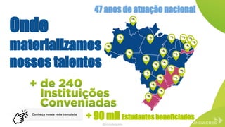 @niviodelgado
Onde
materializamos
nossos talentos
+ 90 mil Estudantes beneficiados
47 anos de atuação nacional
 