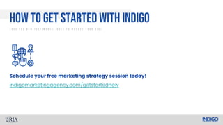 How To Get Started With Indigo
/ U s e T h e N e w T e s t i m o n i a l R u l e T o M a r k e t Y o u r R I A /
 