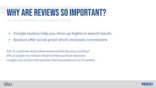 •
•
Why Are Reviews So Important?
/ U s e T h e N e w T e s t i m o n i a l R u l e T o M a r k e t Y o u r R I A /
 