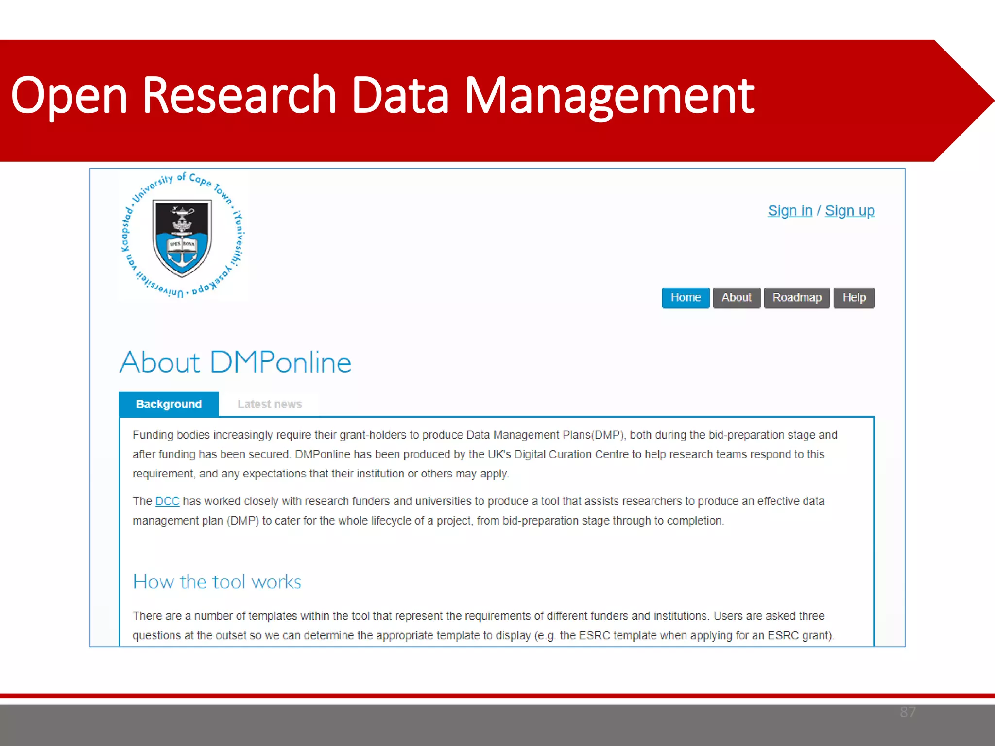 Open Research Data Management
87
 