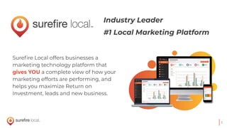 2
Sureﬁre Local offers businesses a
marketing technology platform that
gives YOU a complete view of how your
marketing eff...