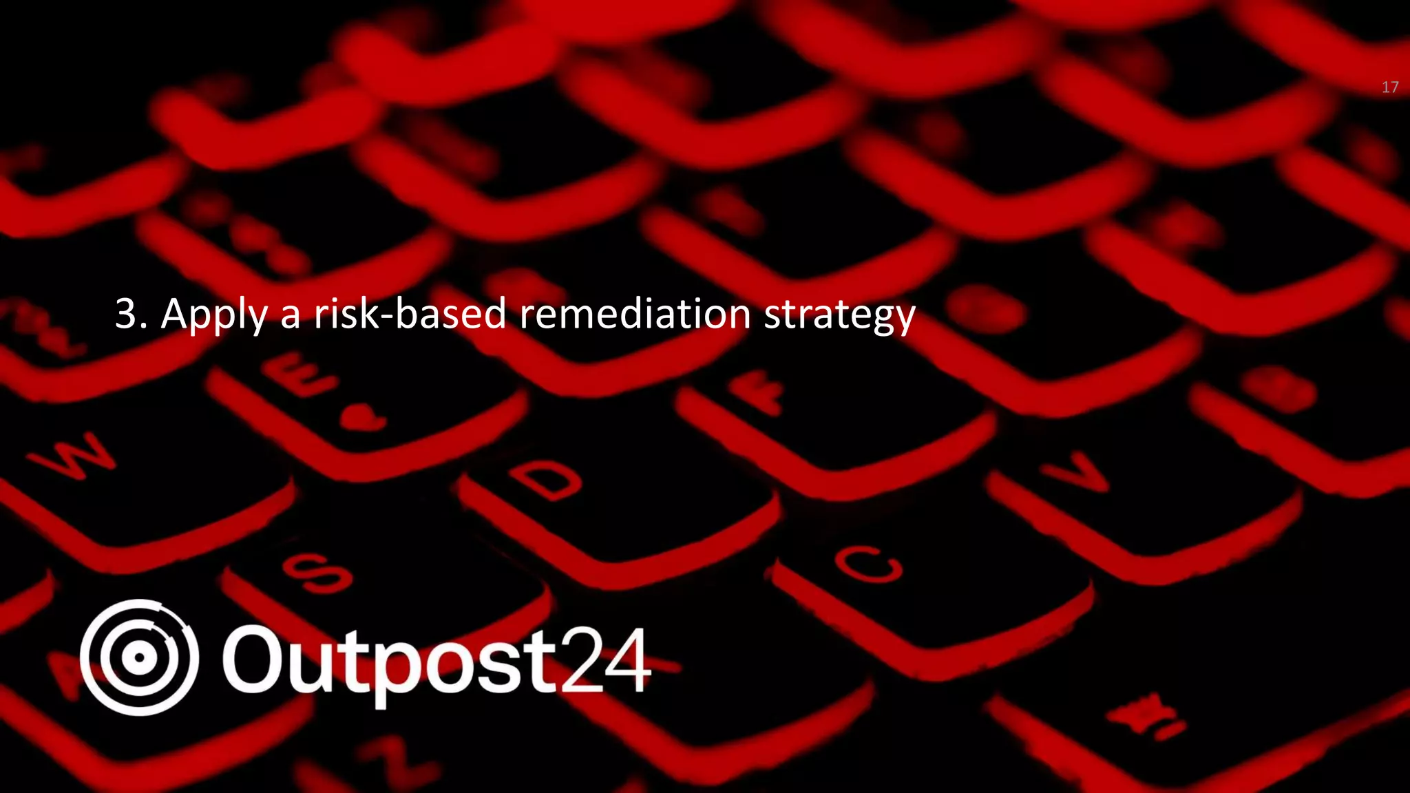 Outpost24 Template
2019
3. Apply a risk-based remediation strategy
17
 
