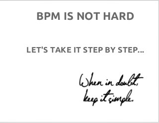 BPM IS NOT HARD
LET'S TAKE IT STEP BY STEP...
 