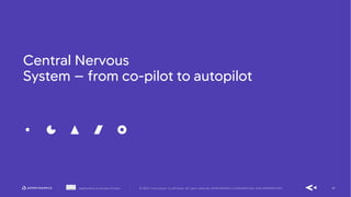 40AppDynamics is now part of Cisco. © 2019 Cisco and/or its affiliates. All rights reserved. APPDYNAMICS CONFIDENTIAL AND PROPRIETARY
Central Nervous
System – from co-pilot to autopilot
 