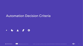 53AppDynamics is now part of Cisco. © 2019 Cisco and/or its affiliates. All rights reserved. APPDYNAMICS CONFIDENTIAL AND PROPRIETARY
Automation Decision Criteria
 