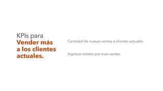 KPIs para
Vender más
a los clientes
actuales.
Cantidad de nuevas ventas a clientes actuales.
Ingresos totales por esas ventas.
 