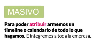 Para poder atribuir armemos un
timeline o calendario de todo lo que
hagamos. E integremos a toda la empresa.
MASIVO
 
