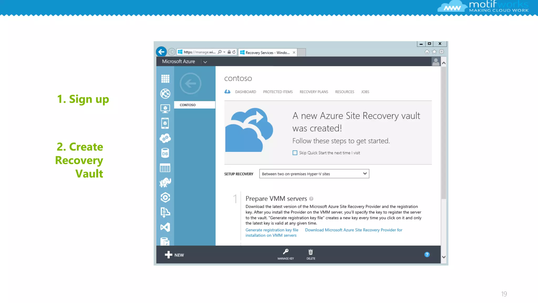 19
1. Sign up
2. Create
Recovery
Vault
 