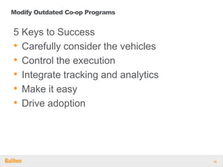 Modify Outdated Co-op Programs


5 Keys to Success
• Carefully consider the vehicles
• Control the execution
• Integrate t...