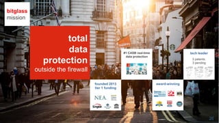 bitglass
mission
total
data
protection
outside the firewall
26
#1 CASB real-time
data protection
founded 2013
tier 1 funding
award-winning
tech leader
3 patents,
3 pending
 