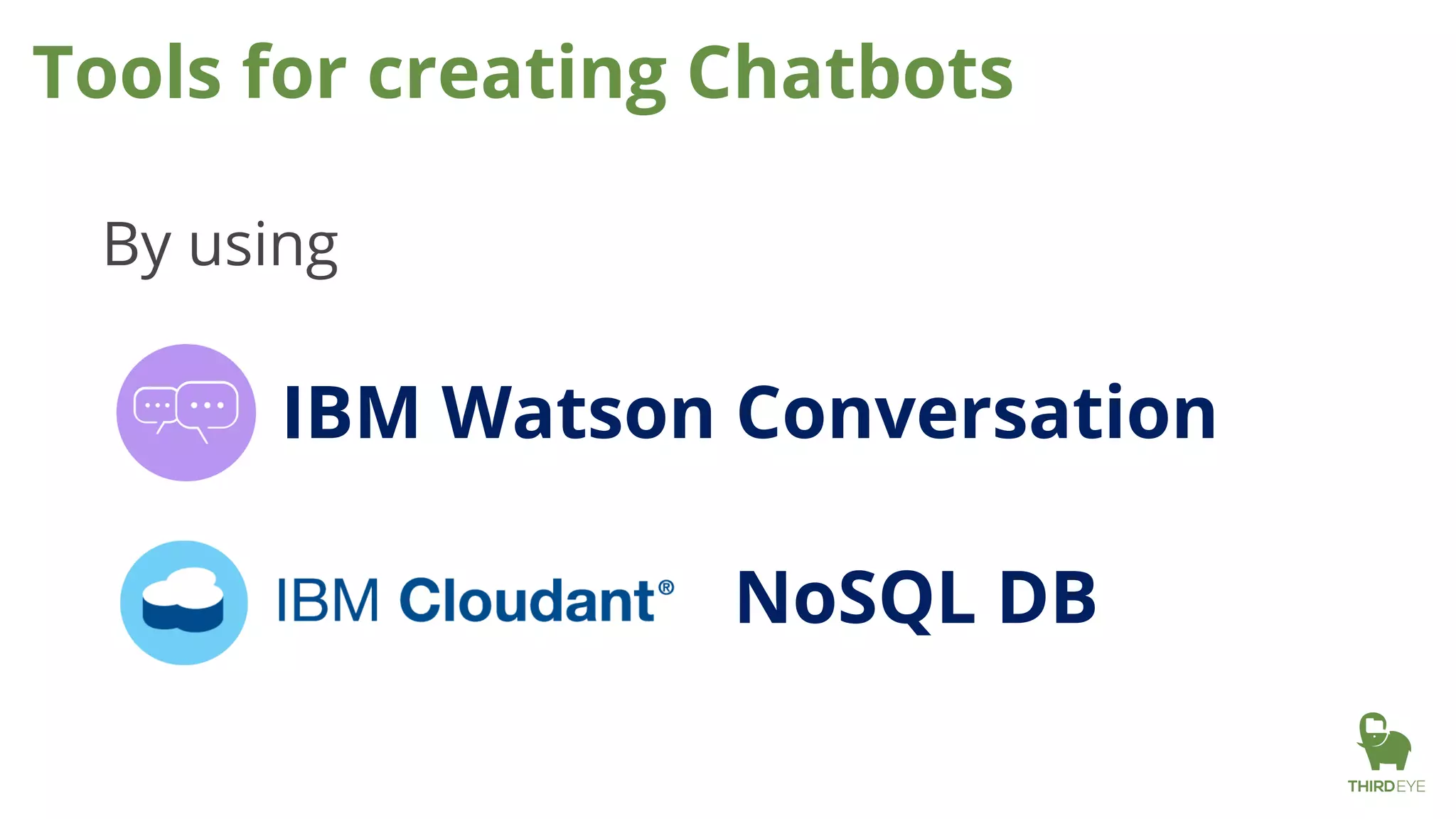 Tools for creating Chatbots
By using
IBM Watson Conversation
NoSQL DB
 