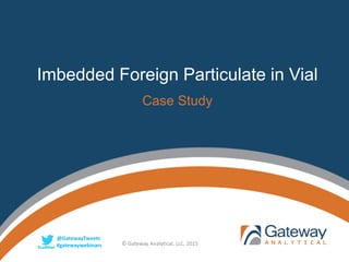 @GatewayTweets
#gatewaywebinars
@GatewayTweets
#gatewaywebinars
Imbedded Foreign Particulate in Vial
Case Study
© Gateway Analytical, LLC, 2015
 