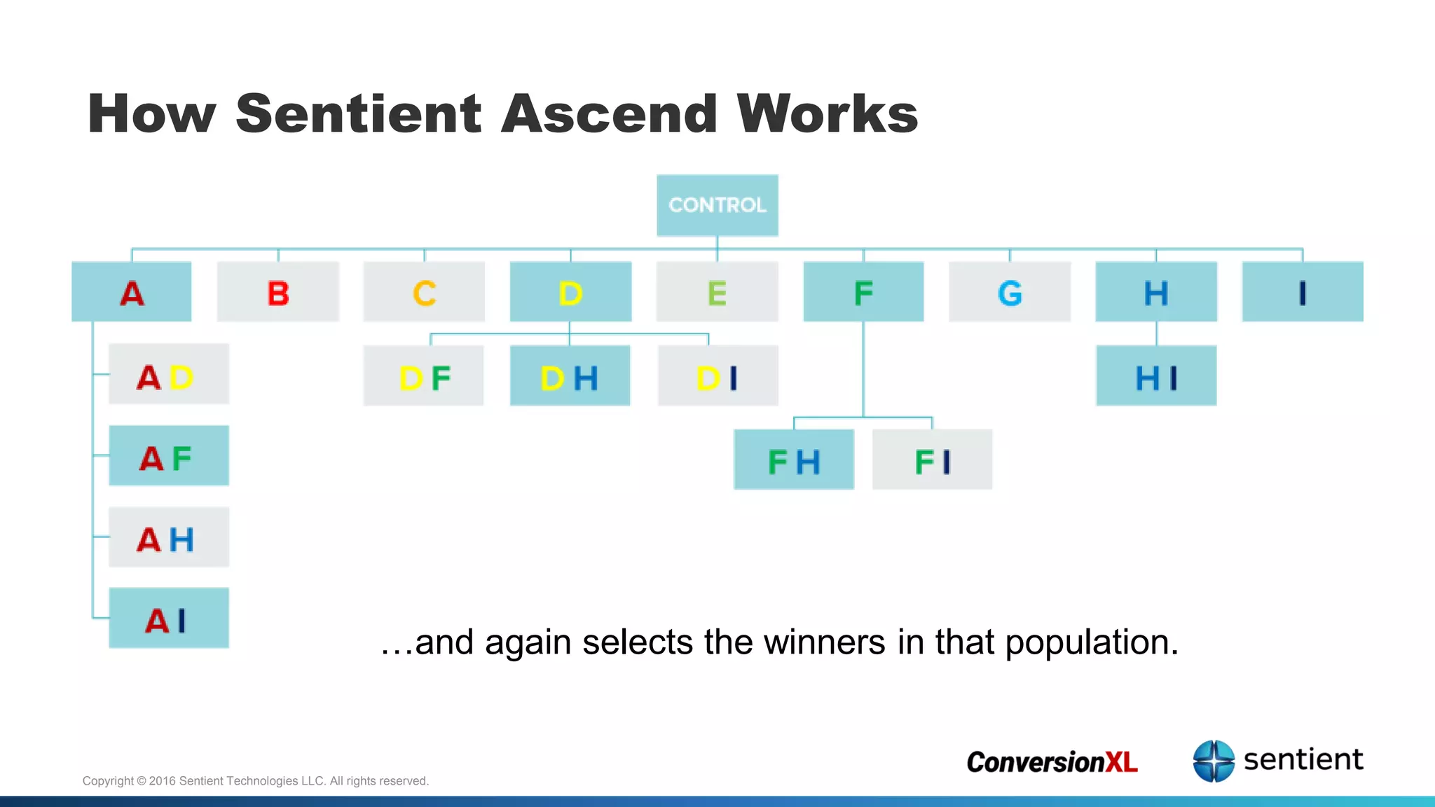 Copyright © 2016 Sentient Technologies LLC. All rights reserved.
How Sentient Ascend Works
…and again selects the winners in that population.
 