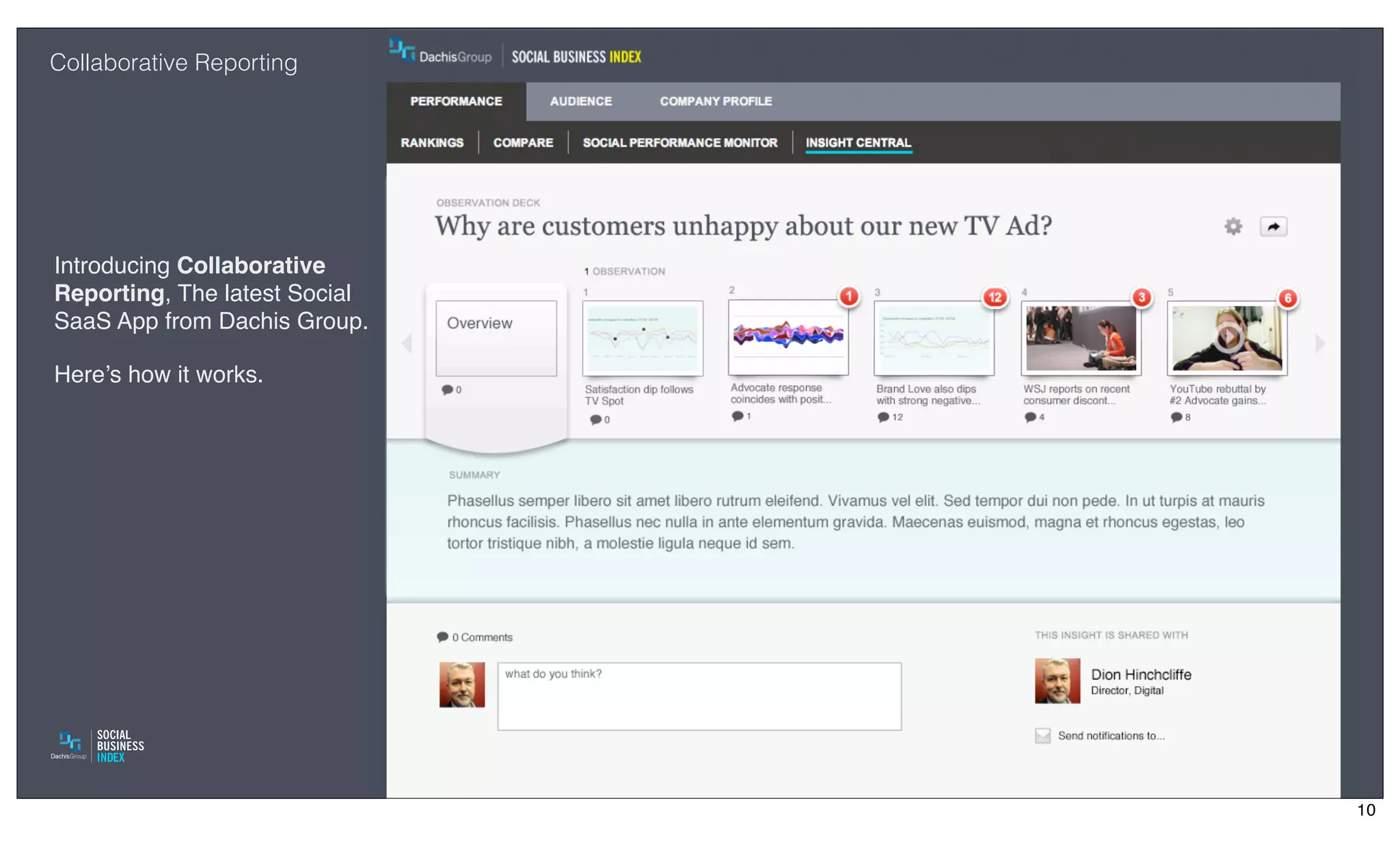 Collaborative Reporting




Introducing Collaborative
Reporting, The latest Social
SaaS App from Dachis Group.

Here’s how it works.




                               10
 