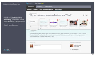 Collaborative Reporting




Introducing Collaborative
Reporting, The latest Social
SaaS App from Dachis Group.

Here’s how it works.




                               10
 