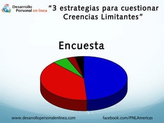 Encuesta
www.desarrollopersonalenlinea.com facebook.com/PNLAmericas
“3 estrategias para cuestionar
Creencias Limitantes”
 