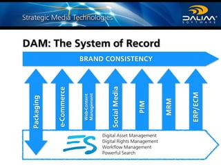 Webinar DALIM TRENDS 2016© DALIM SOFTWARE GmbH
DAM: The System of RRecord
e-Commerce
Web-Content
Management
SocialMedia
PIM
MRM
ERP/ECM
Packaging
BRAND CONSISTENCY
Digital Asset Management
Digital Rights Management
Workflow Management
Powerful Search
 