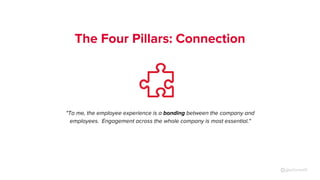 The Four Pillars: Connection
"To me, the employee experience is a bonding between the company and
employees. Engagement ac...