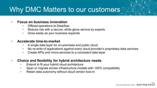 Why DMC Matters to our customers
• Focus on business innovation
• Offload operations to DataStax
• Reduce risk with a secu...