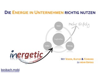 DIE ENERGIE IN UNTERNEHMEN RICHTIG NUTZEN

MIT VISION, KULTUR & FÜHRUNG
ZU MEHR ERFOLG

bosbach.mobi
Unternehmensentwicklung & -gestaltung

 