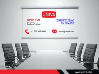 www.univa.com
THANK YOU
Ian Lumb
Solutions Architect
+1 630 303-9068 ilumb@univa.com
WATCH WEBINAR
ON DEMAND
 