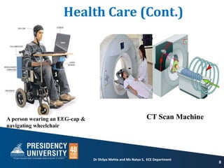 Health Care (Cont.)
8
CT Scan Machine
A person wearing an EEG-cap &
navigating wheelchair
Dr Shilpa Mehta and Ms Natya S, ECE Department
 