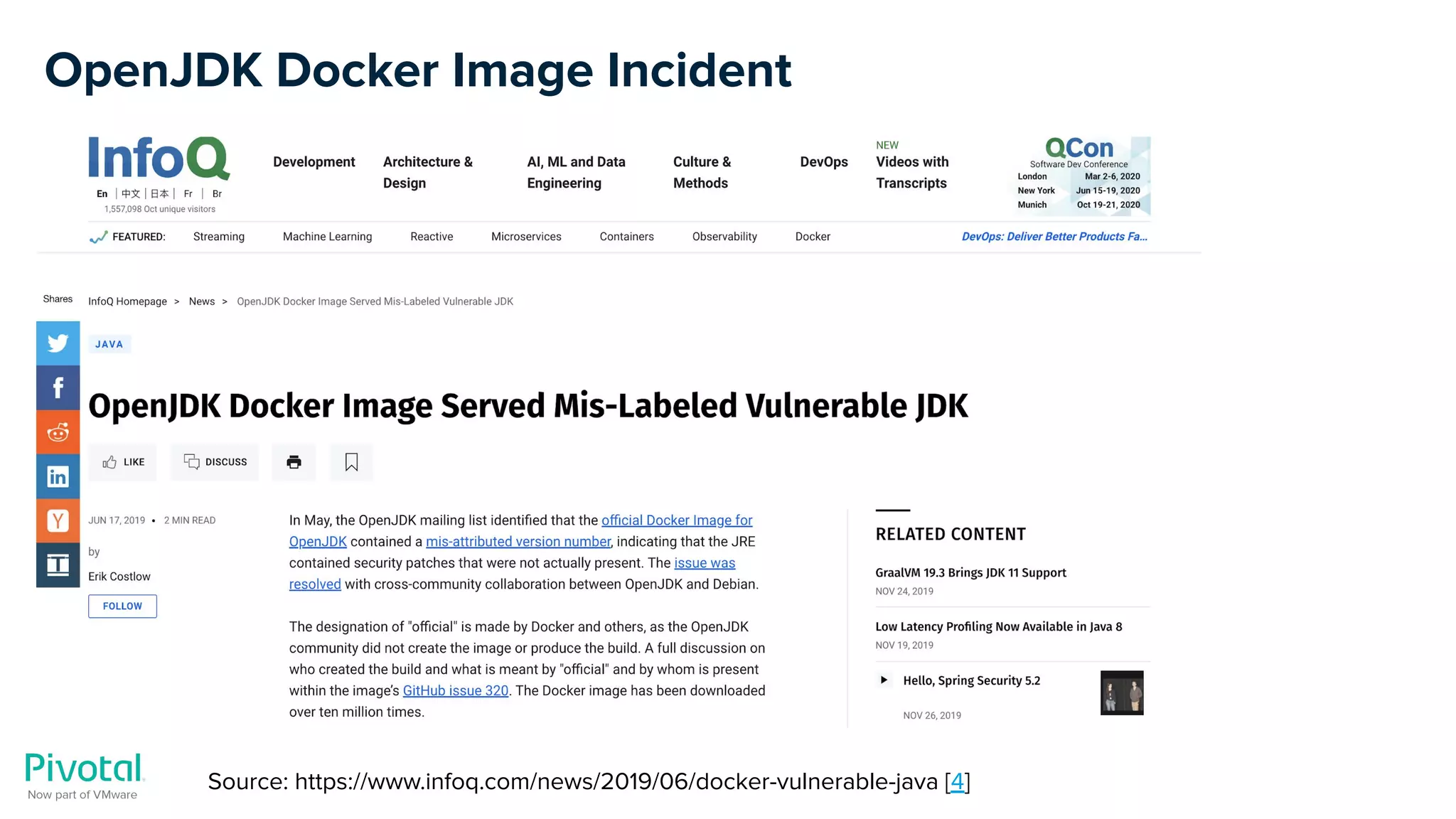 Source: https://www.infoq.com/news/2019/06/docker-vulnerable-java [4]
OpenJDK Docker Image Incident
 