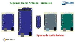 Algumas Placas Arduino - SimulIDE
5 placas da família Arduino
 