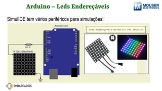 Arduino – Leds Endereçáveis
SimulIDE tem vários periféricos para simulações!
 