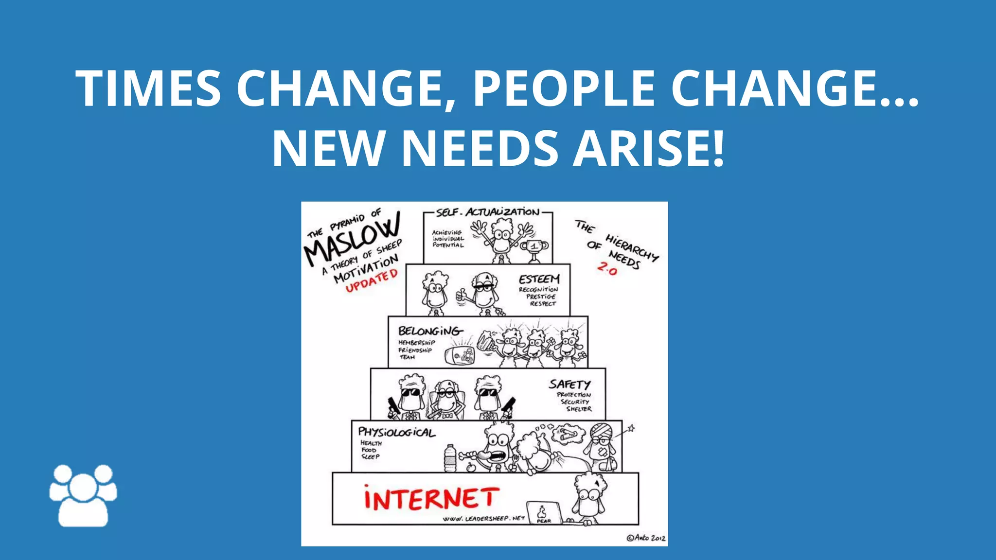 TIMES CHANGE, PEOPLE CHANGE…
NEW NEEDS ARISE!
 