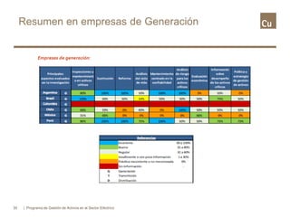 Resumen en empresas de Generación
30 | Programa de Gestión de Activos en el Sector Eléctrico
 
