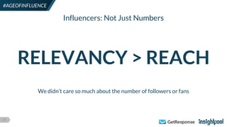 21
#AGEOFINFLUENCE
We didn’t care so much about the number of followers or fans
Influencers: Not Just Numbers
RELEVANCY > REACH
 