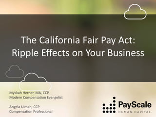 The California Fair Pay Act:
Ripple Effects on Your Business
Mykkah Herner, MA, CCP
Modern Compensation Evangelist
Angela Ulman, CCP
Compensation Professional
 