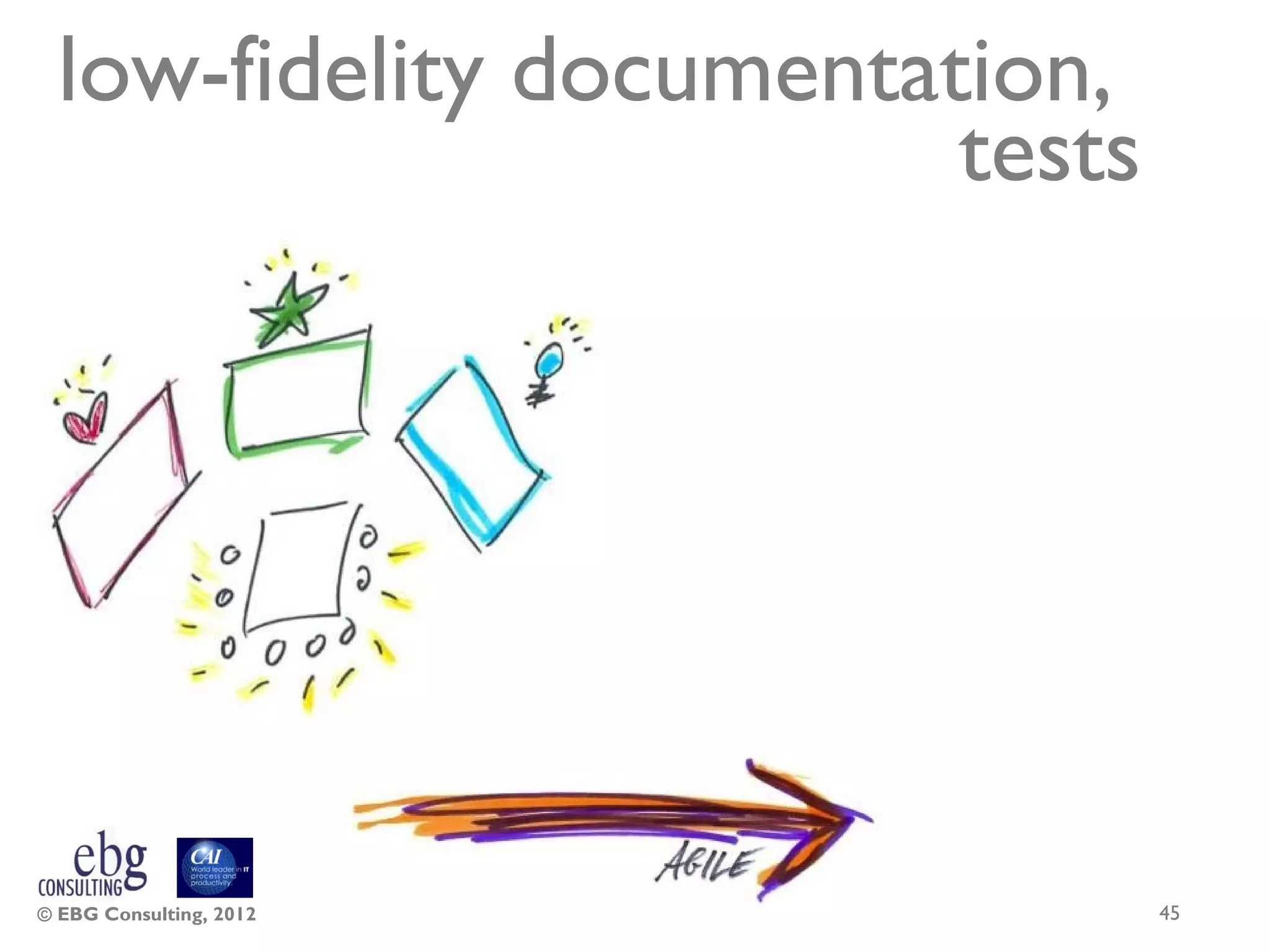 low-fidelity documentation,
                         tests




© EBG Consulting, 2012           45
 