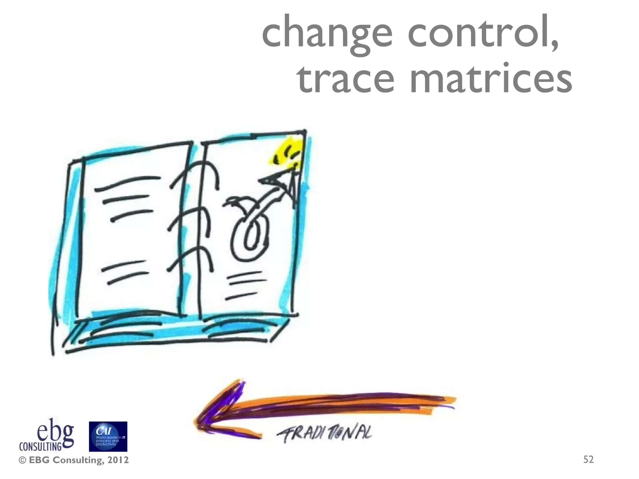 change control,
                           trace matrices




© EBG Consulting, 2012                      52
 