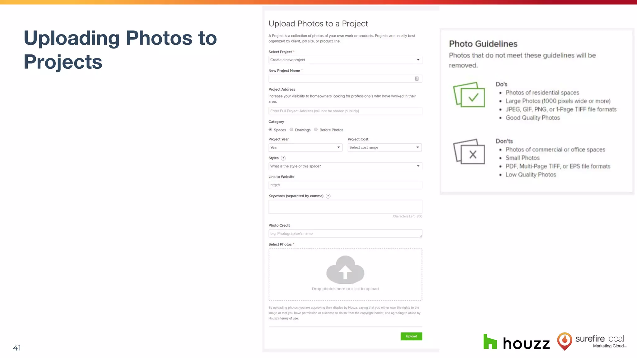 41
Uploading Photos to
Projects
 