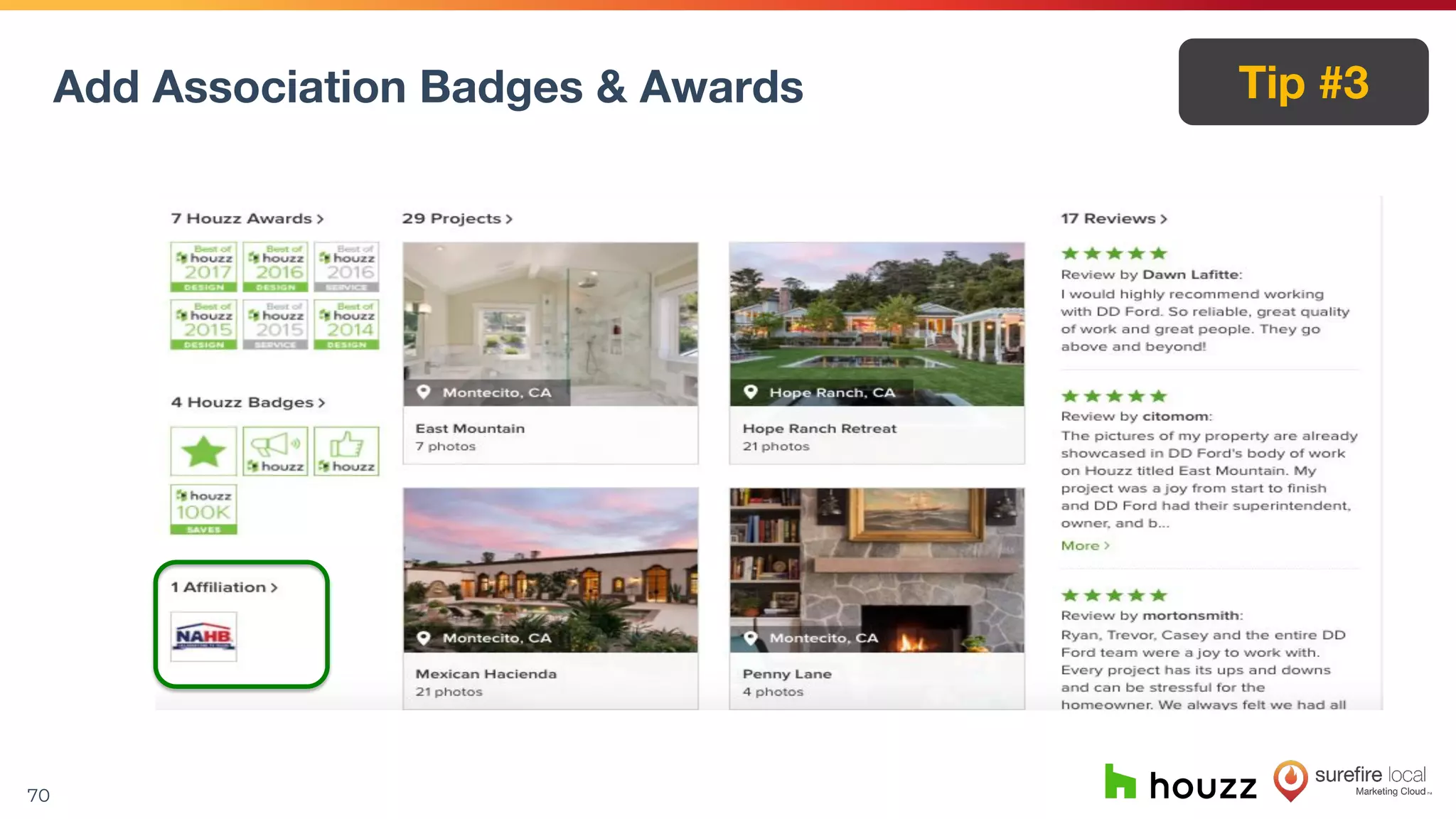 70
Add Association Badges & Awards Tip #3
 