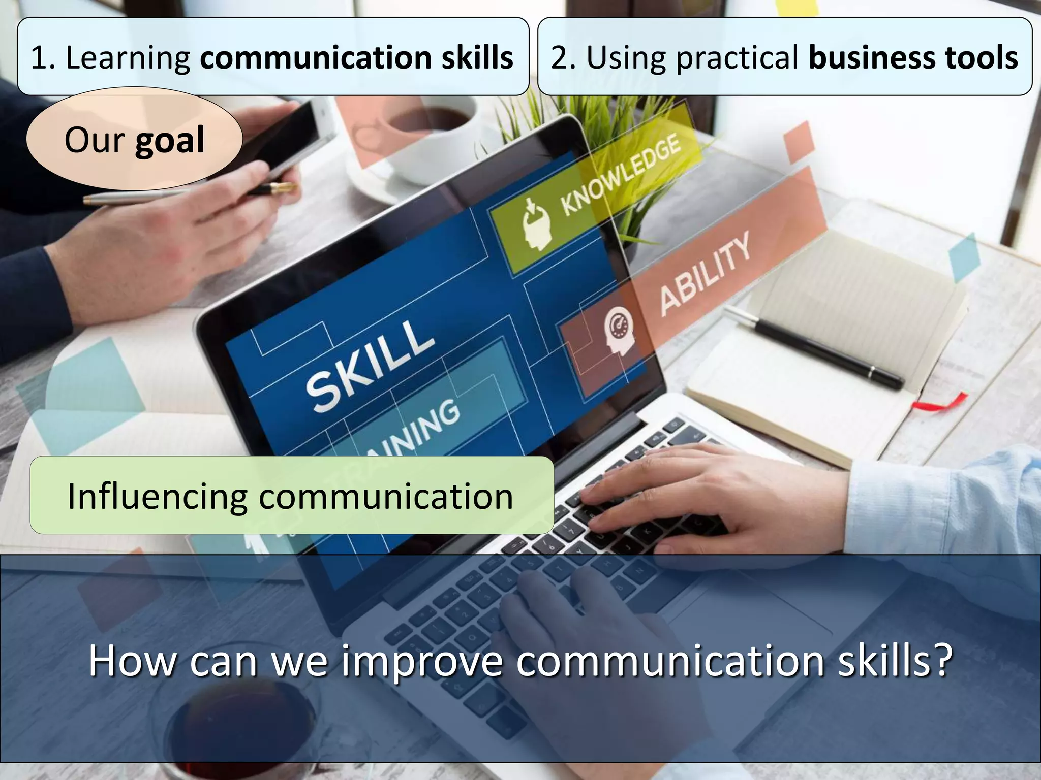 How can we improve communication skills?
1. Learning communication skills
Our goal
2. Using practical business tools
Influencing communication
 