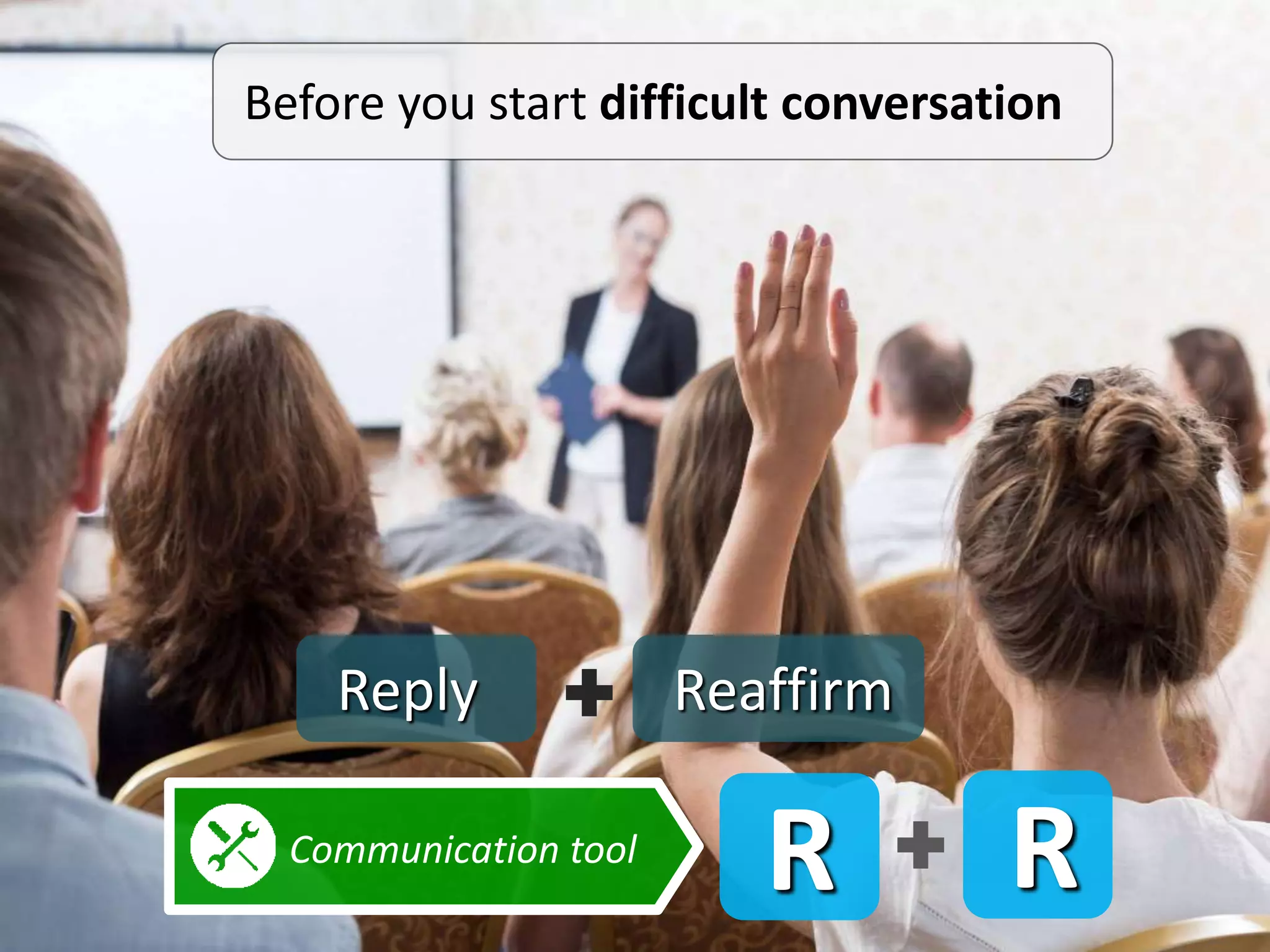 R RCommunication tool
Before you start difficult conversation
Reply Reaffirm
 