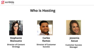 Who is Hosting
Carlos
Ramos
Stephanie
Mansueto
Director of Content
Strategy
Director of Customer
Success
Customer Success
...