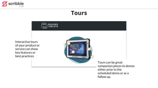 Tours
Interactive tours
of your product or
service can show
key features or
best practices
Tours can be great
companion pi...