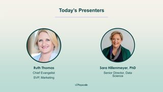 Today’s Presenters
Ruth Thomas
Chief Evangelist
SVP, Marketing
Sara Hillenmeyer, PhD
Senior Director, Data
Science
 
