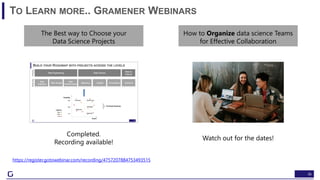36
TO LEARN MORE.. GRAMENER WEBINARS
https://register.gotowebinar.com/recording/4757207884753493515
The Best way to Choose your
Data Science Projects
How to Organize data science Teams
for Effective Collaboration
Completed.
Recording available!
Watch out for the dates!
 