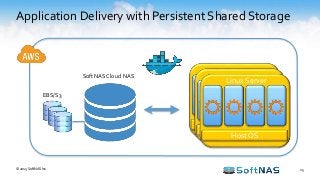 Application Delivery with Persistent Shared Storage
15© 2015 SoftNAS Inc.
SoftNAS Cloud NAS
EBS/S3
Host OS
Host OS
Host OS
Linux Server
 