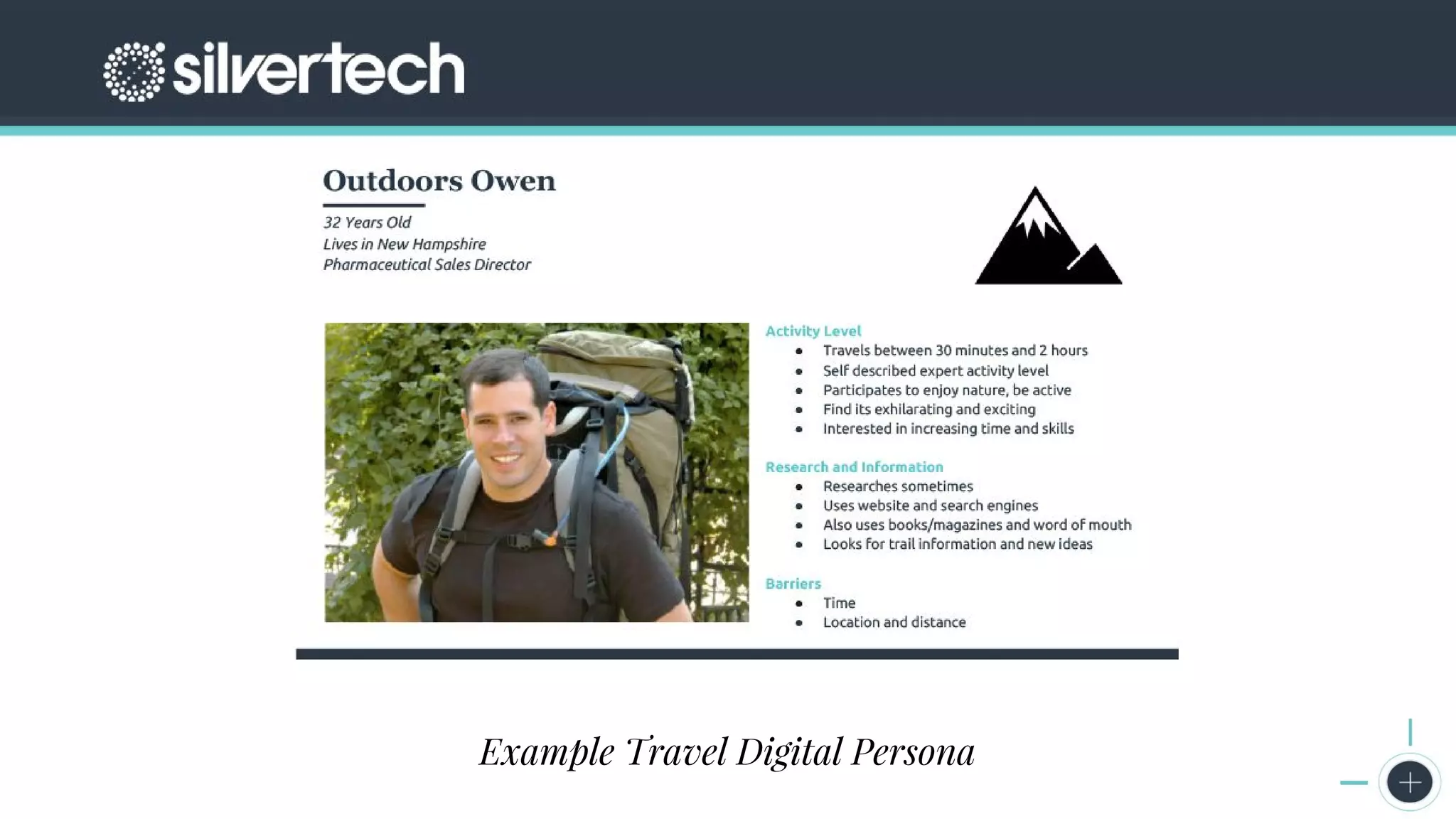 CRM
The Seven Steps to Successful Persona Creation
Google Analytics Screenshots
Example Travel Digital Persona
 