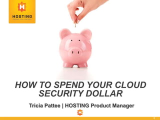 1
HOW TO SPEND YOUR CLOUD
SECURITY DOLLAR
Tricia Pattee | HOSTING Product Manager
 