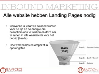 Alle website hebben Landing Pages nodig Conversie is waar we beloond worden voor de tijd en de energie om bezoekers aan te trekken en deze om te zetten in iets waardevols voor het bedrijf (Leads) Hoe worden kosten omgezet in opbrengsten 