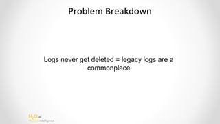 H2O.ai
Machine Intelligence
Problem Breakdown
Logs never get deleted = legacy logs are a
commonplace
 